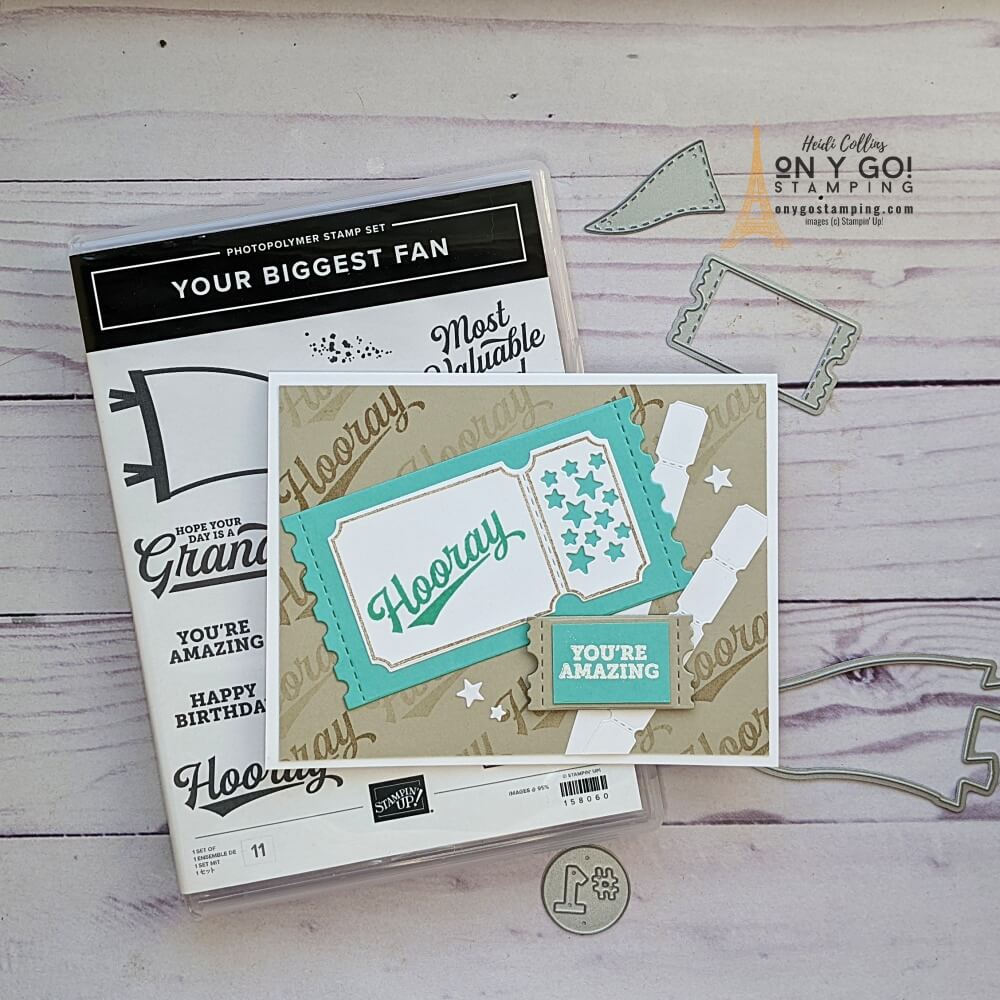 Congratulations card using the Your Biggest Fan stamp set and Sports Event dies from Stampin' Up! This card would be great to congratulate a child or grandchild on opening night or their band concert.